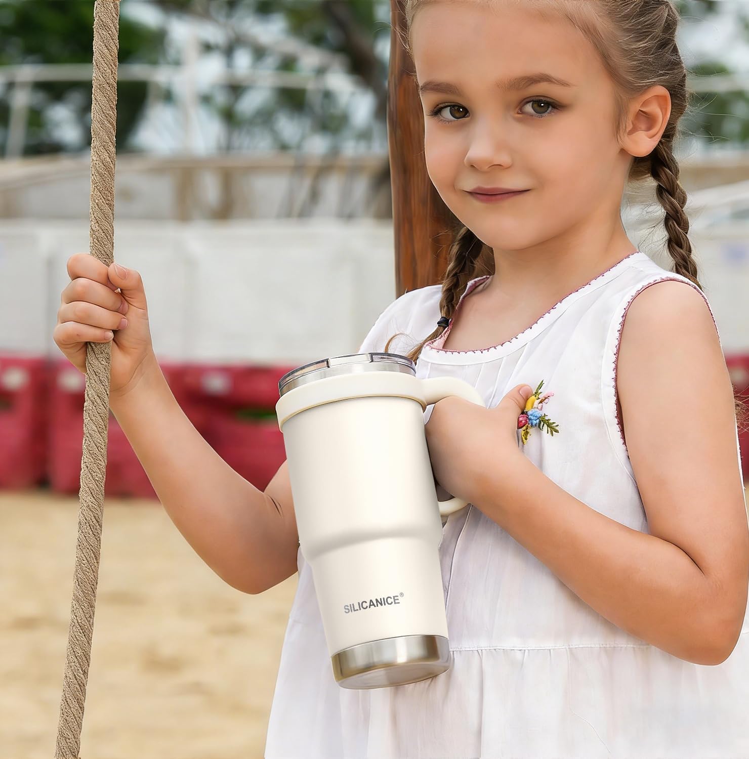 24oz Insulated Tumbler with Straw & Handle, Leak Proof Vacuum Insulated Water Bottle for School, Sports and Outdoor - Cream - Image 8