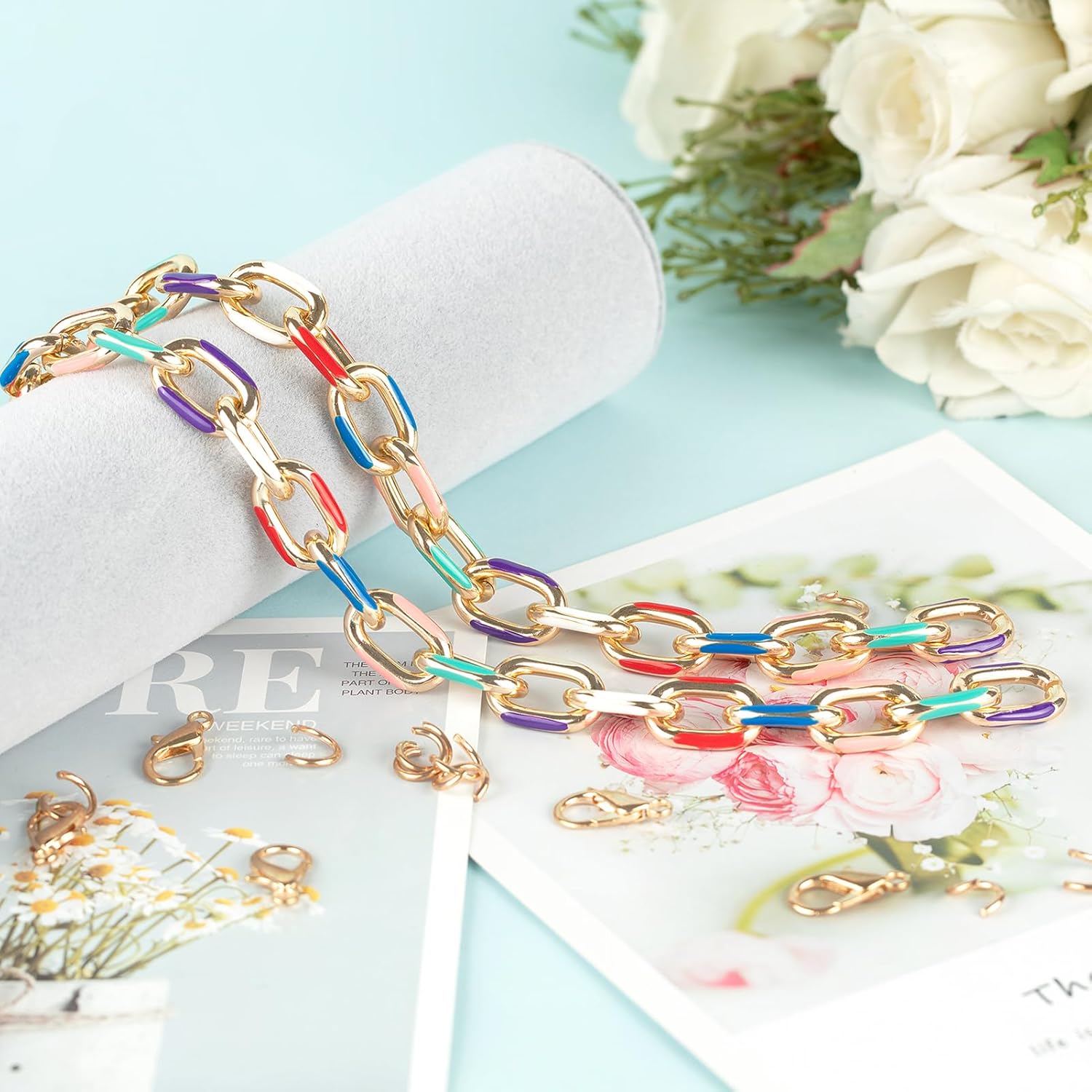 YOUBEIYEE 1 Yard Paperclip Chains Bulk Gold Plated Aluminum Jewelry Chain for Jewelry Making Mixed Color Enamel Decoration Craft Chain - Image 6