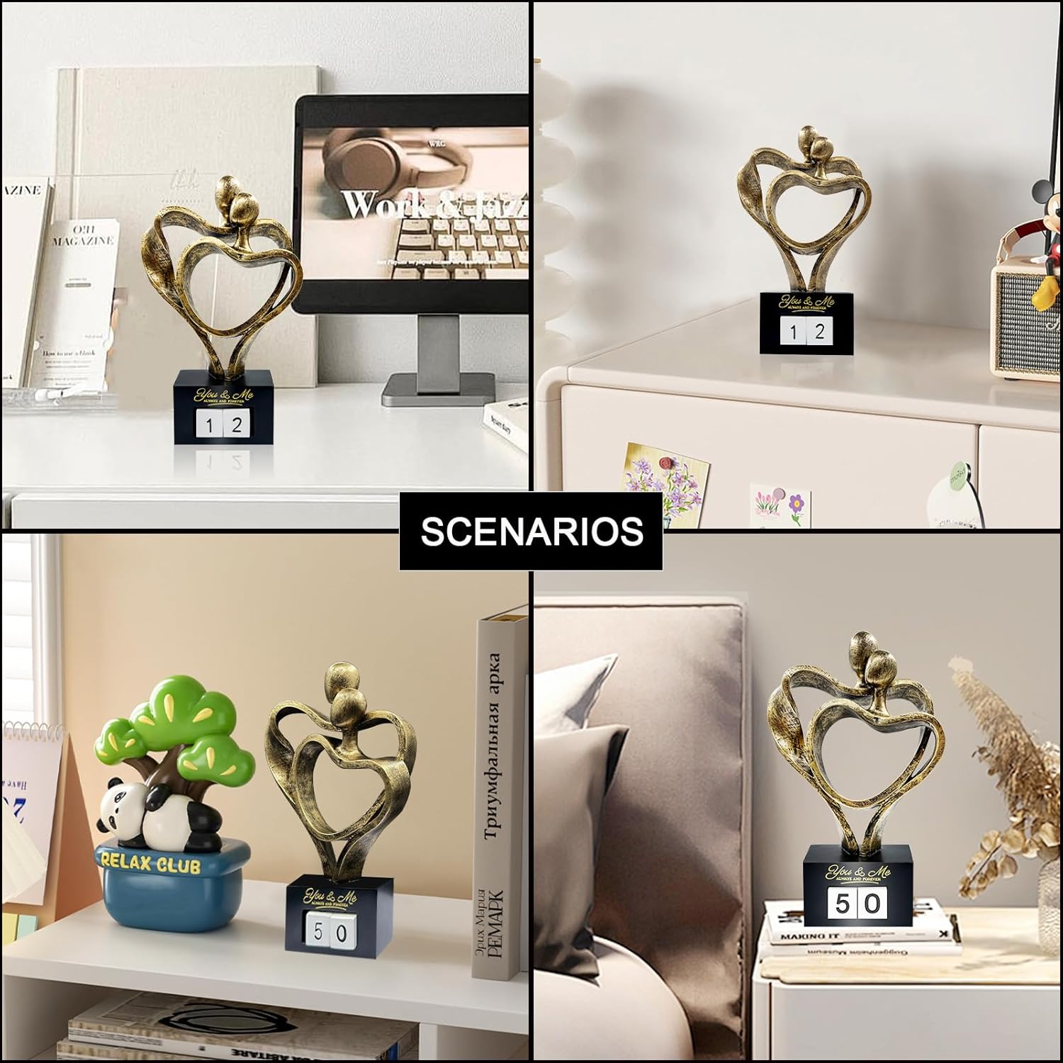 Anniversary Wedding Gift Couple Sculpture10th 25th 50th Romantic Love Statue for Her Him Wife Parents, Ideal Gift for Valentine's Day Birthday, Perfect for Home Office Shelves Desktops Mantles Decor - Image 8