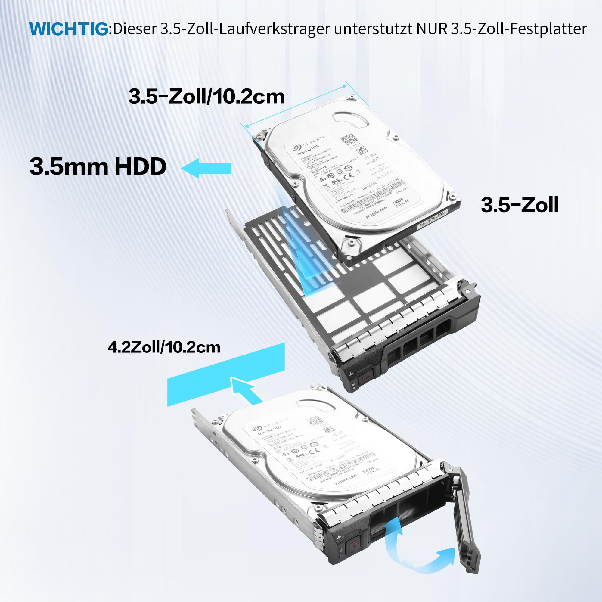 YAODHAOD F238F 3,5" SAS SATA Disco Duro Tray Caddy para servidores en rack Dell R720 R520 R420 R710 R510 R410 Torre Servidor T620 T420 T710 T610 T410 Negro Metal