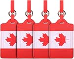 4 Emballez les étiquettes de bagages drapeau canadien, Anyos PU Etiquettes de sac de voyage en cuir Valises Bagages Étiquettes avec nom ID Protection de la vie privée des cartes (rouge)