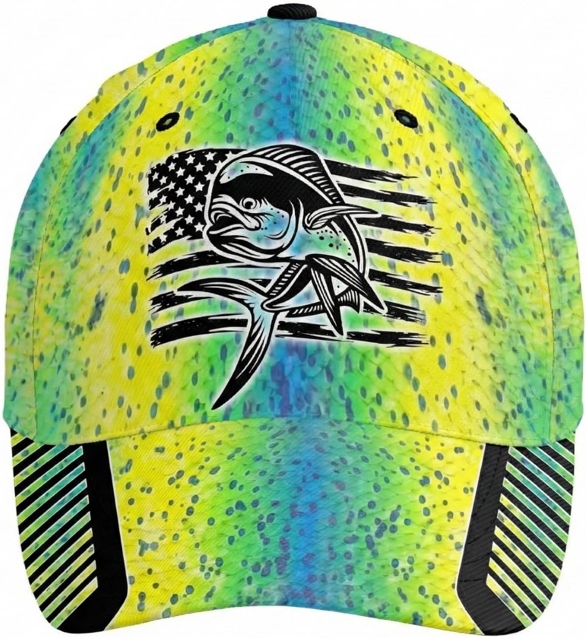 Personalized American Flag Mahi Mahi Fishing Hat, Unisex Fishing Baseball Angler Hat Cap Multicolor