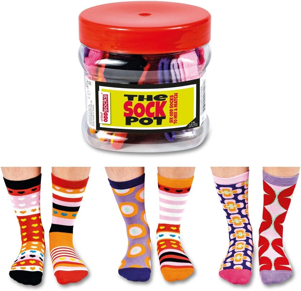 United Oddsocks - The Sock Pot - 6 single Odd socks to Mix and Mismatch! Shoe size UK 1-5.5, EUR 33-39