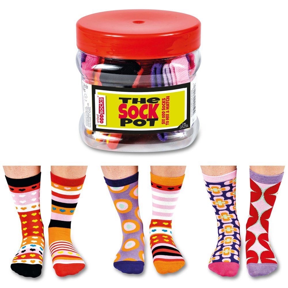 United Oddsocks - The Sock Pot - 6 single Odd socks to Mix and Mismatch! Shoe size UK 1-5.5, EUR 33-39