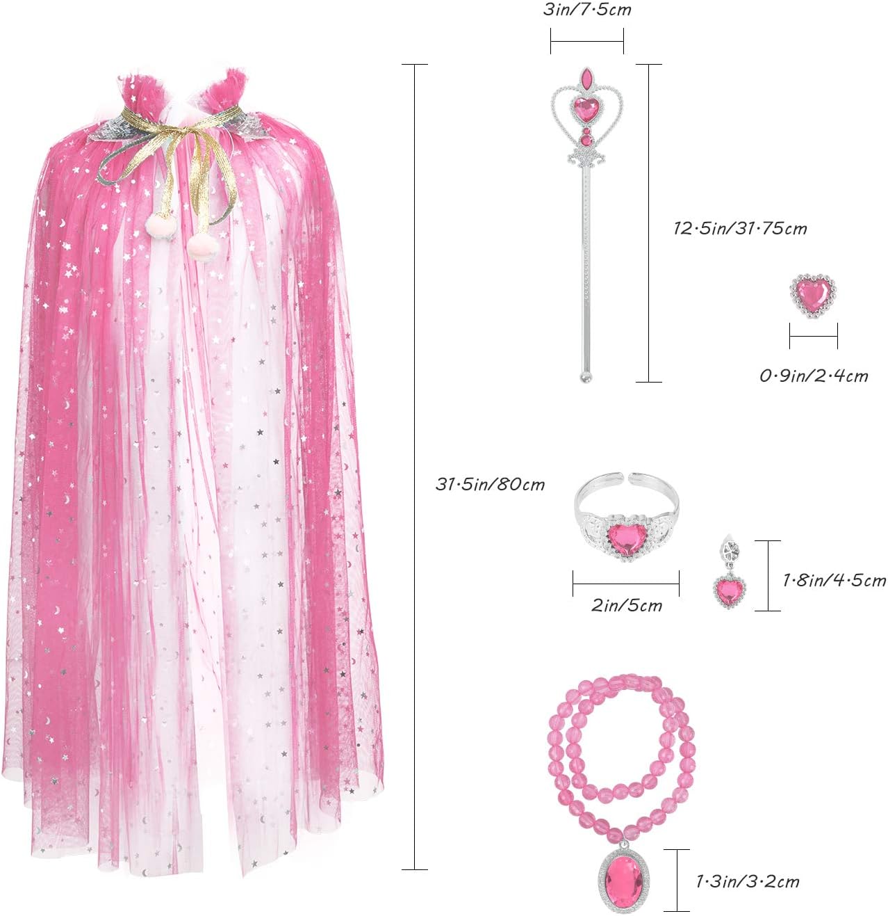 Fedio Princess Cape Set 7 Pieces Girls Princess Cloak with Tiara Crown, Wand for Little Girls Dress up (Pink) - Image 6