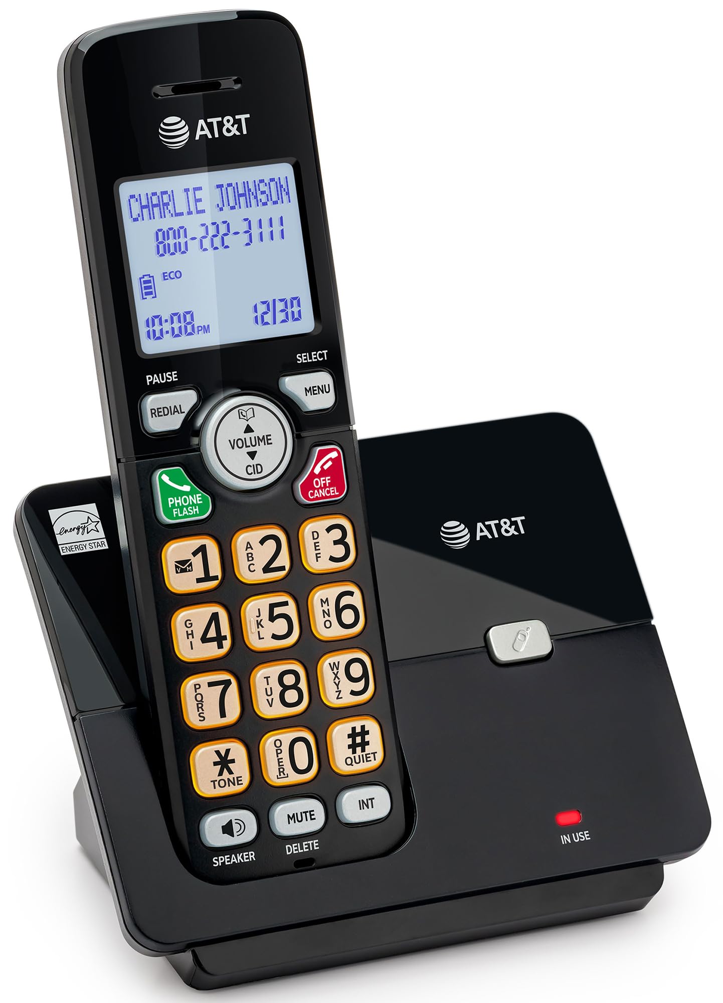 AT&T - Teléfono Fijo de 1 Auricular con identificador de Llamadas/Llamada en Espera, teléfono inalámbrico DECT 6.0 Full-Duplex Handset Altavoz, Teclado retroiluminado y visualización, Modo silencioso