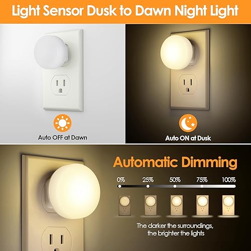 Miniatura 2 de FOLKSMATE Paquete de 8 luces LED nocturnas, enchufables con sensor de luz del atardecer al amanecer, luz nocturna inteligente de encendidoapagado