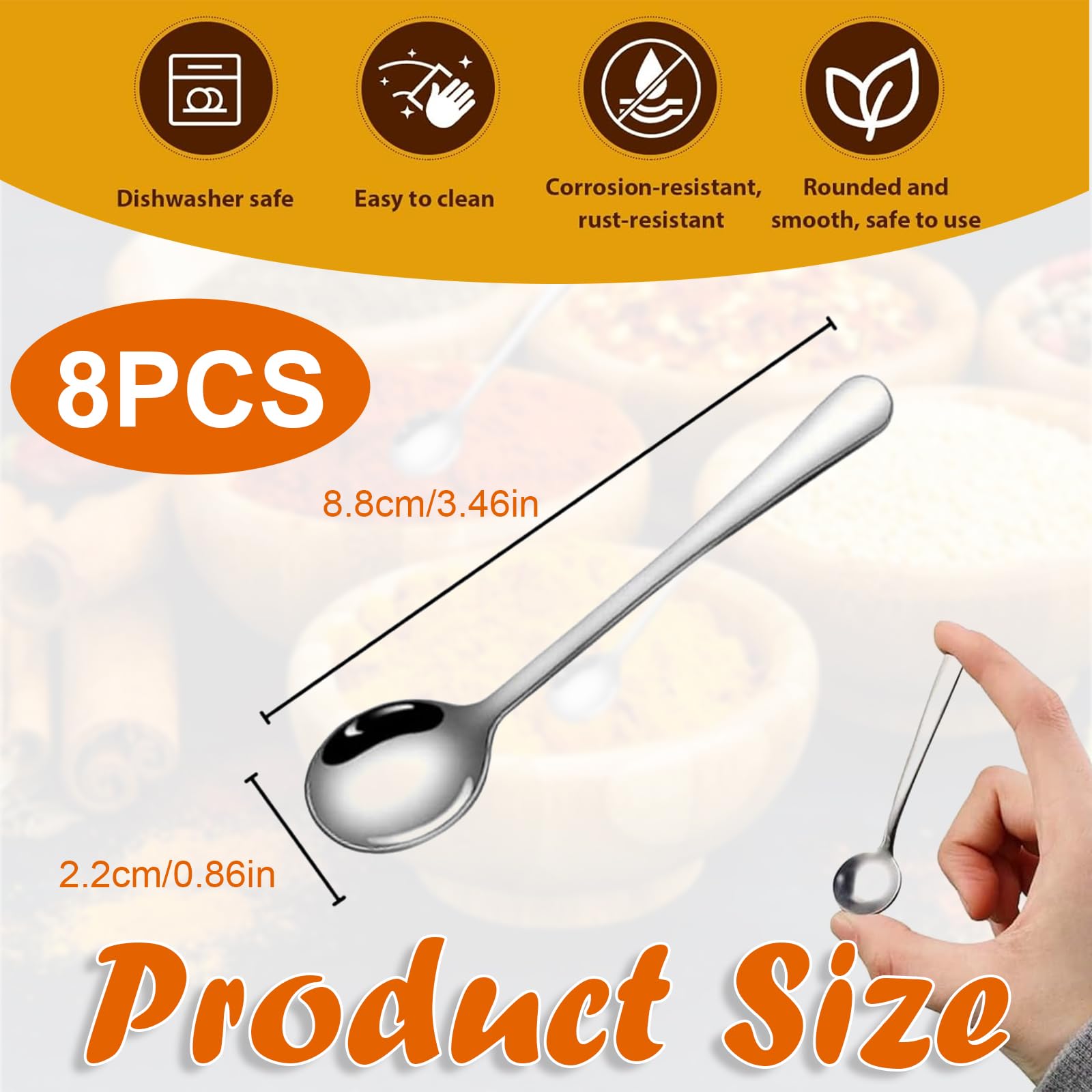 Set di 8 mini cucchiai in acciaio inox per spezie, sale