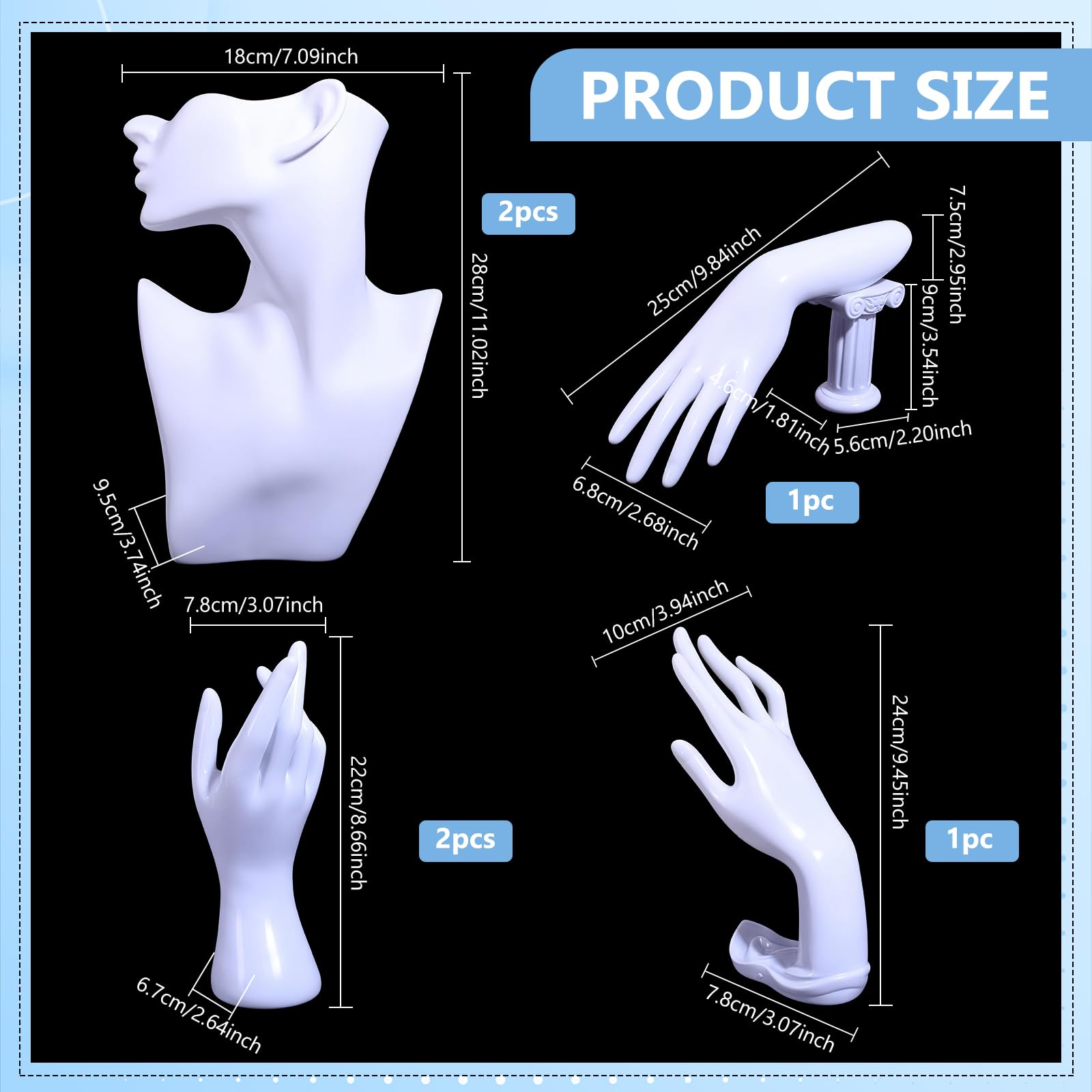 6 Stück Schmuck Schaufensterpuppe Display Set Weiß Schmuck Halter Kit mit Halskette Büste Hand Schaufensterpuppe Ohrring Ständer für Boutique Armreifen Anhänger Fotografie Verkauf Show Laden