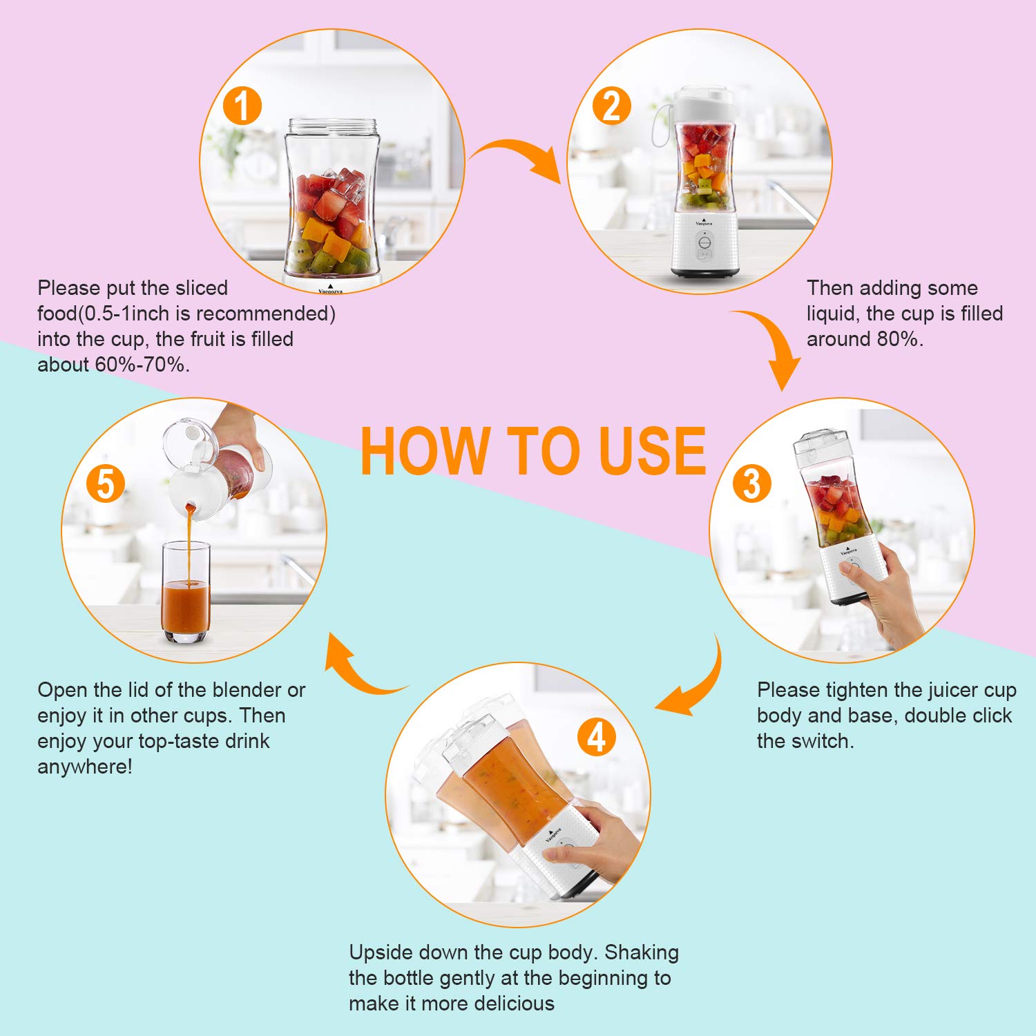 Buy Vaeqozva Portable Blender USB Rechargeable Personal Mixer Fruit