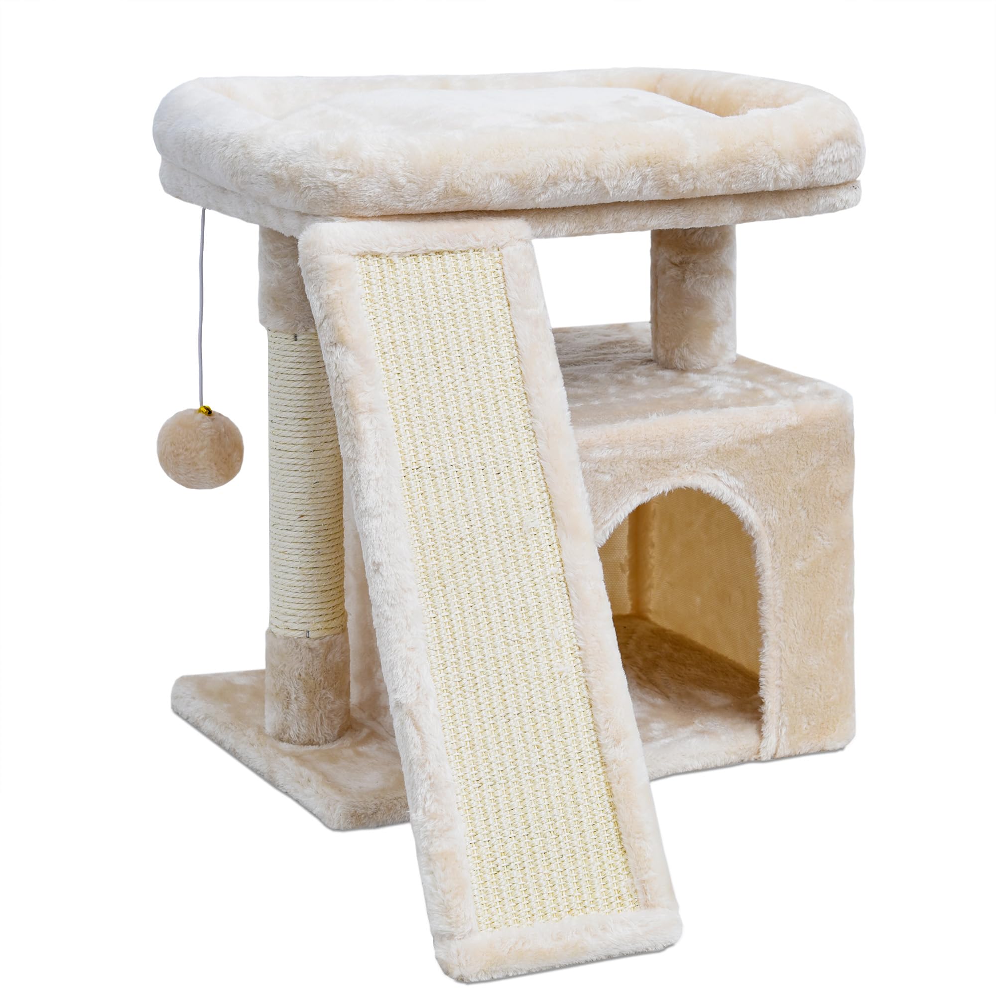 SIYIPURR Small Cat Tree for Indoor Cats, Cat Tower with Scratching Post, Perch and Cozy Condo for Kittens and Adult Pets (Beige)