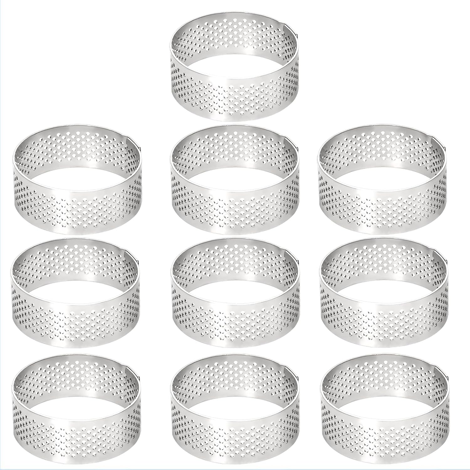 50 Pcs 1.98 Inch 304 Stainless Steel Tart Ring, Heat-Resistant Perforated Cake Mousse Ring, Round Ring Baking Small Fruit Tarte Crust Tools 5cm