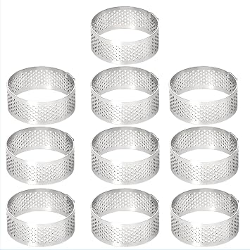 10 Pcs 1.98 Inch 304 Stainless Steel Tart Ring, Heat-Resistant Perforated Cake Mousse Ring, Round Ring Baking Small Fruit Tarte Crust Tools 5cm