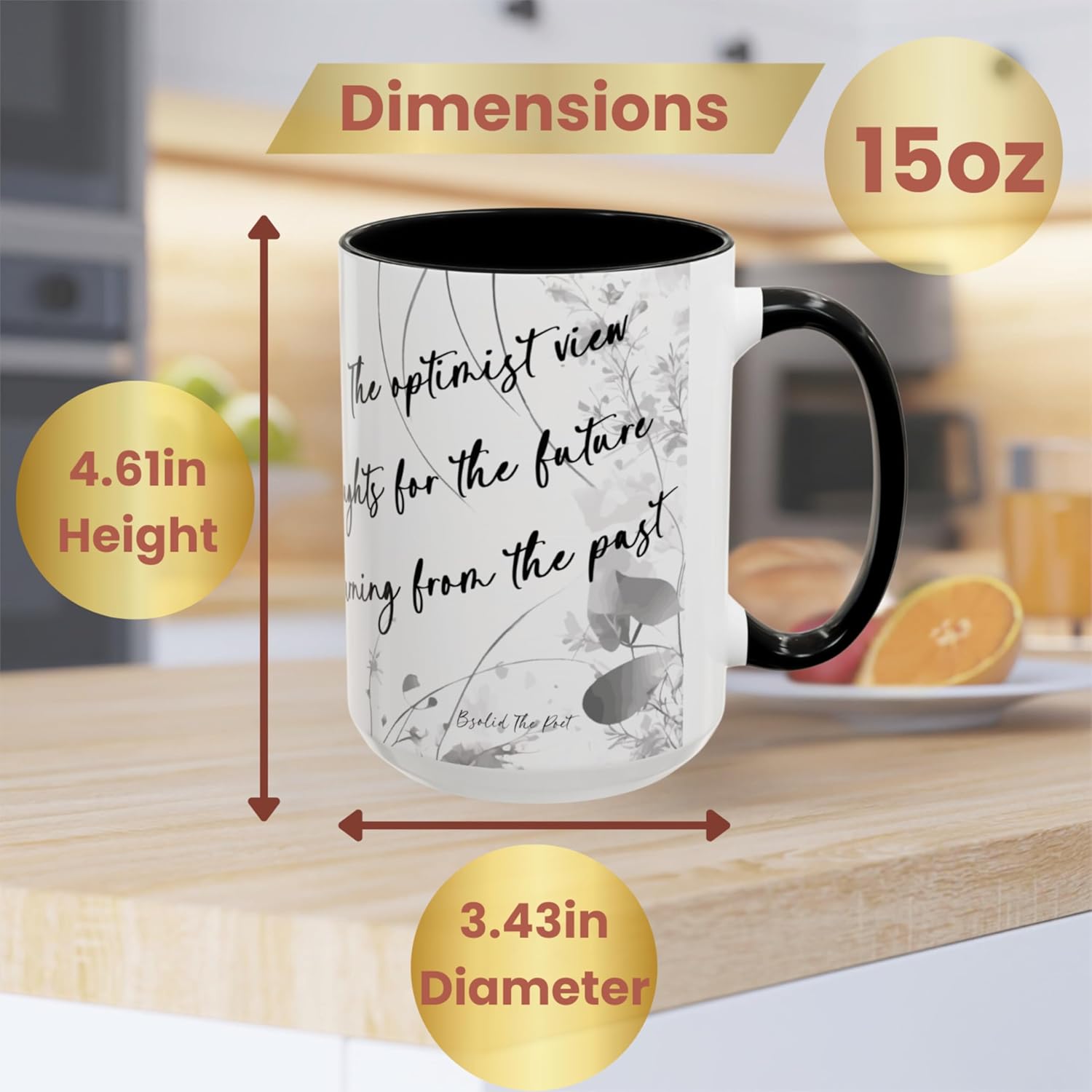 Inspirational Black Accent Mug-Optimism-11oz and 15oz