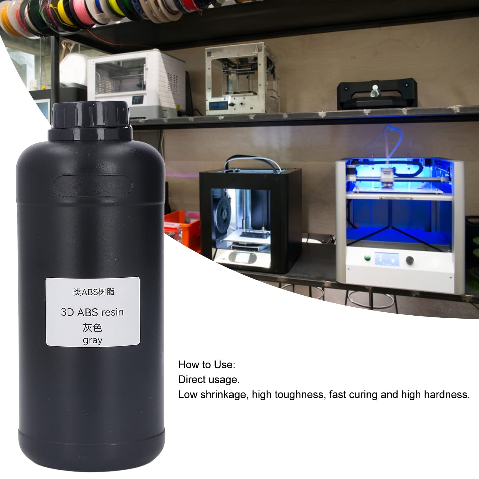 Fotopolímero de resina para impresora 3D, curado de baja contracción, alta dureza, 1000 ml para impresión de modelos grandes (gris)
