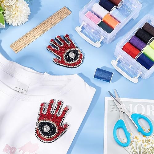 Miniatura 4 de INFUNLY Un par de parches de bordado de mano del mal de ojo, parches de apliques con cuentas de ojo malvado Hamsa para coser a mano, parches de