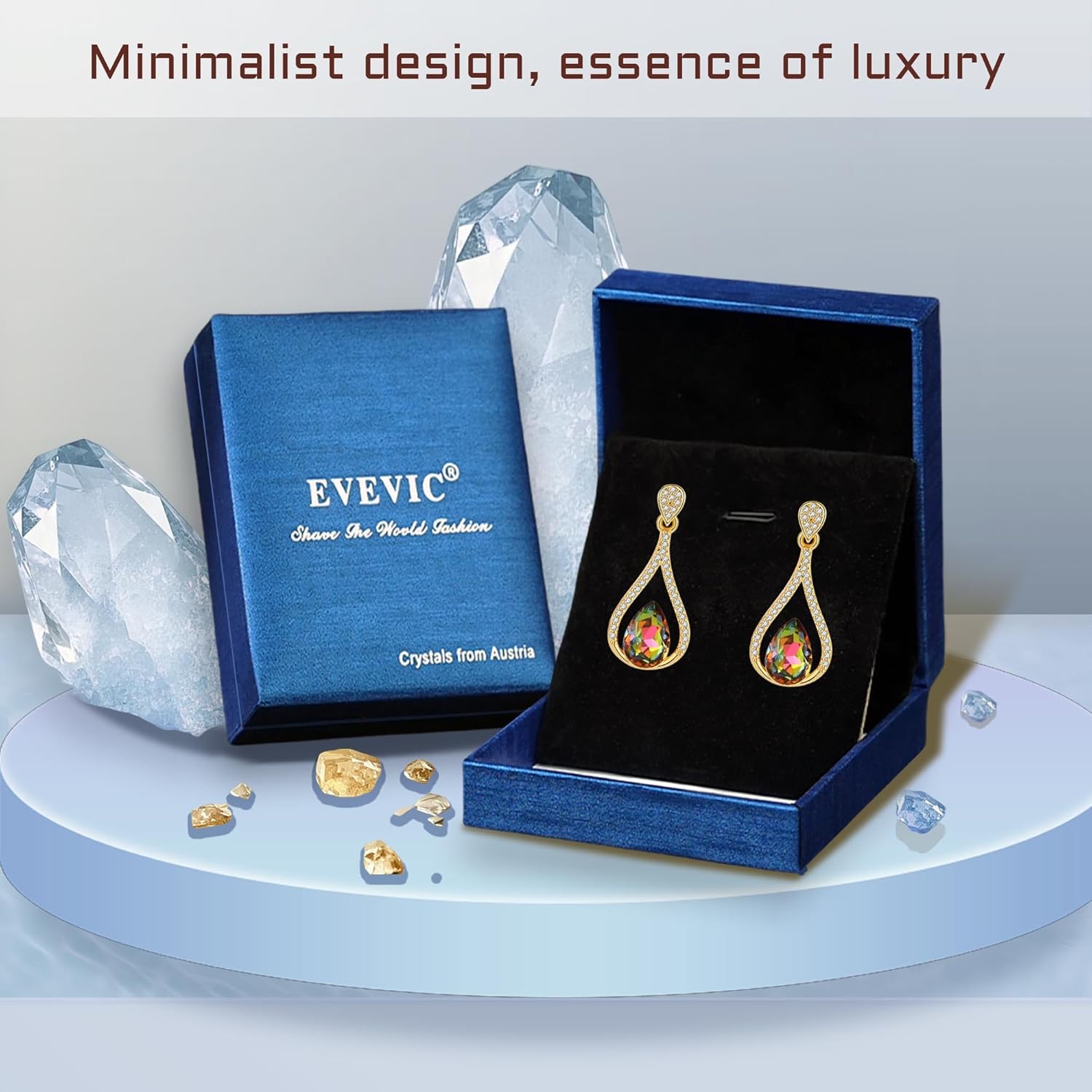 Austrian Crystal Halo Teardrop Hollow Drop Stud Earrings for Women 14K Rose Gold Plated Hypoallergenic Jewelry - Image 7