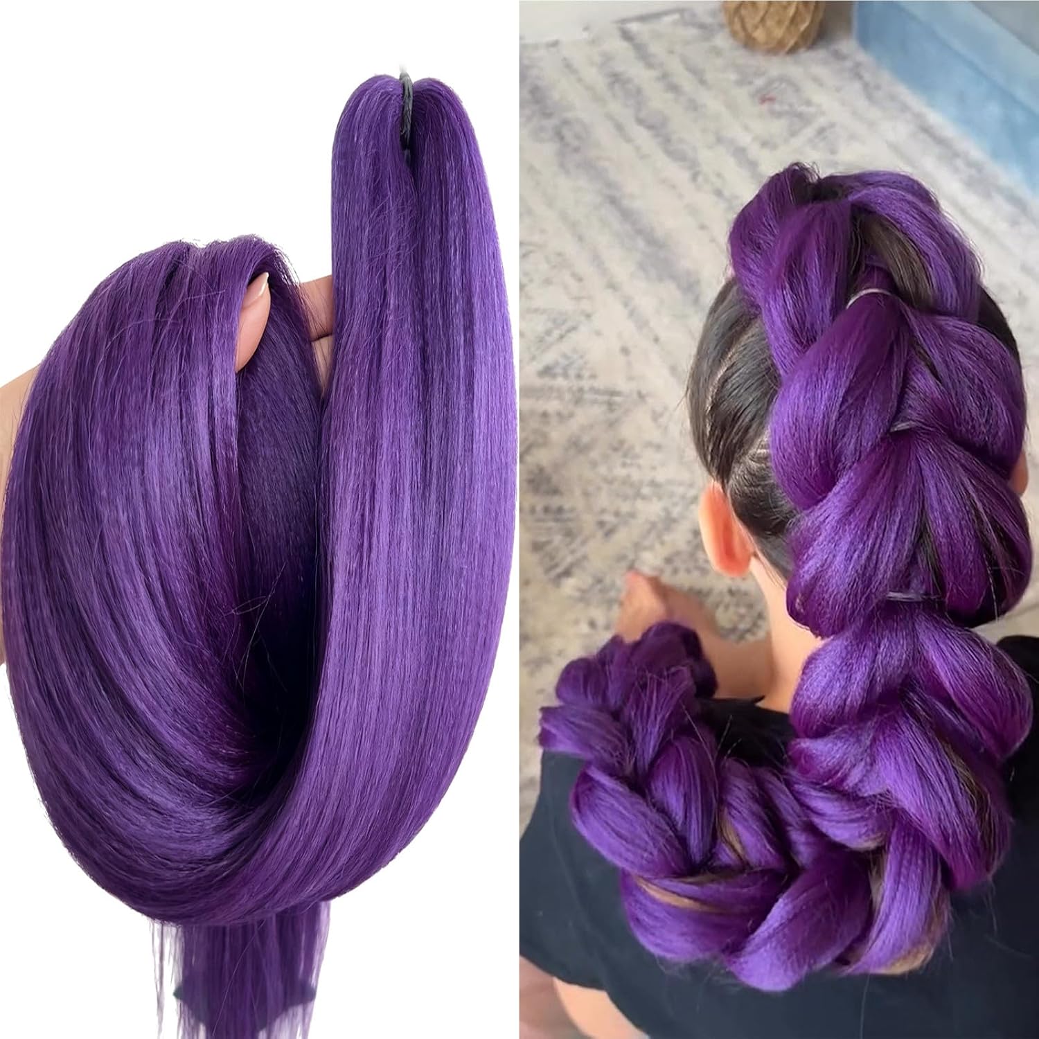Wig for Kids Girls Long Purple Braiding hair Extensions for Braids, Purple Hair Extensions for Stage Party Costume Cosplay 12 Years Old or Up