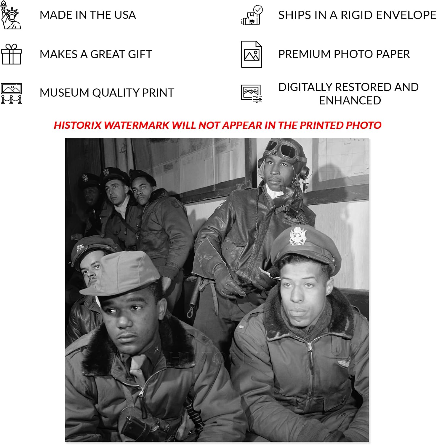 HISTORIX Vintage 1945 Tuskegee Airmen Photo Print - 10x10 Inch World War II Photograph of Tuskegee Airmen Attending a Briefing in Ramitelli Italy