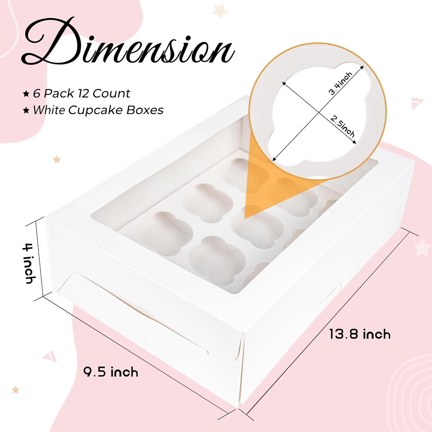 NPLUX 6 Pack Cupcake Boxes for 12 Cupcakes, White with Window