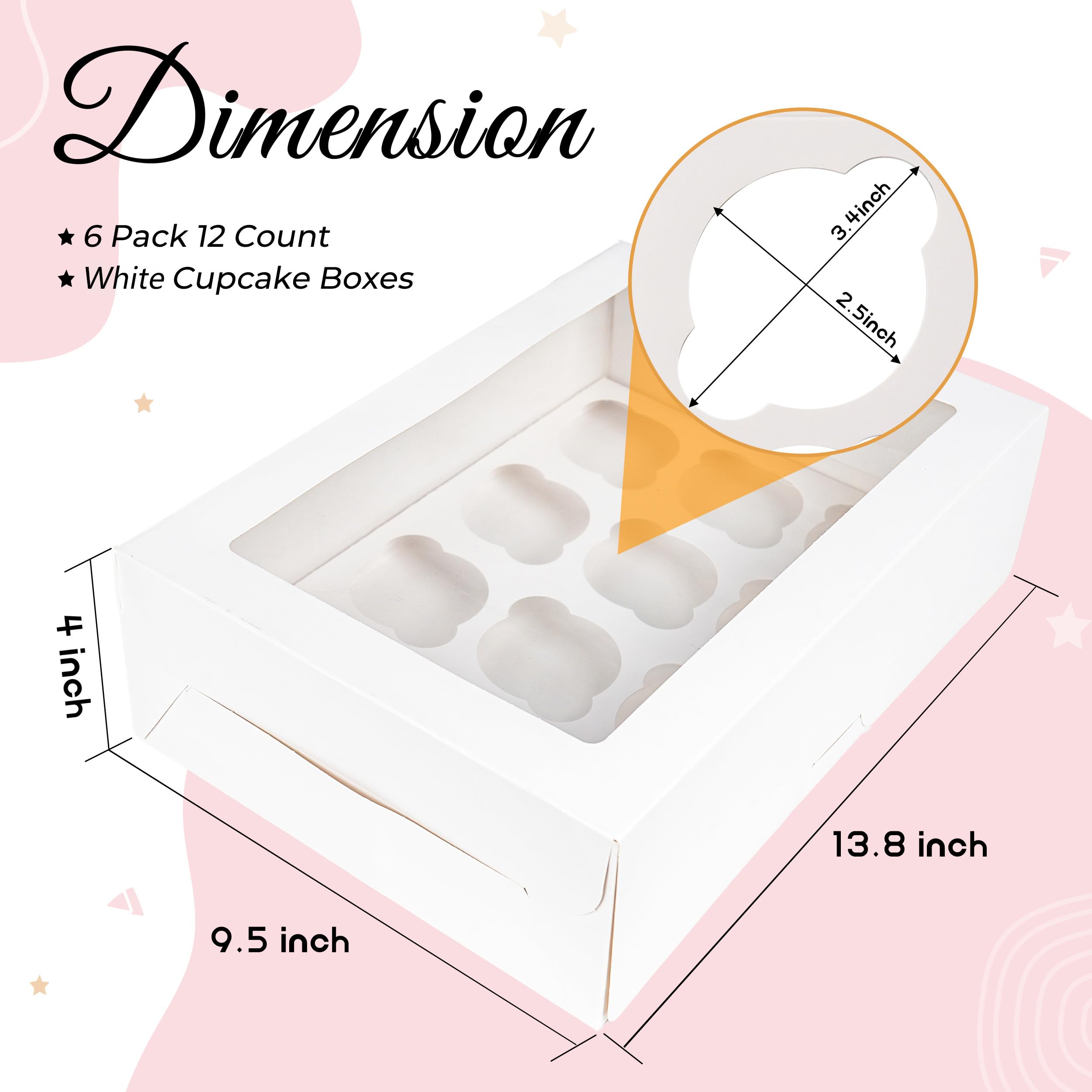 White Cupcake Boxes - 6 Pack with Ribbon -2
