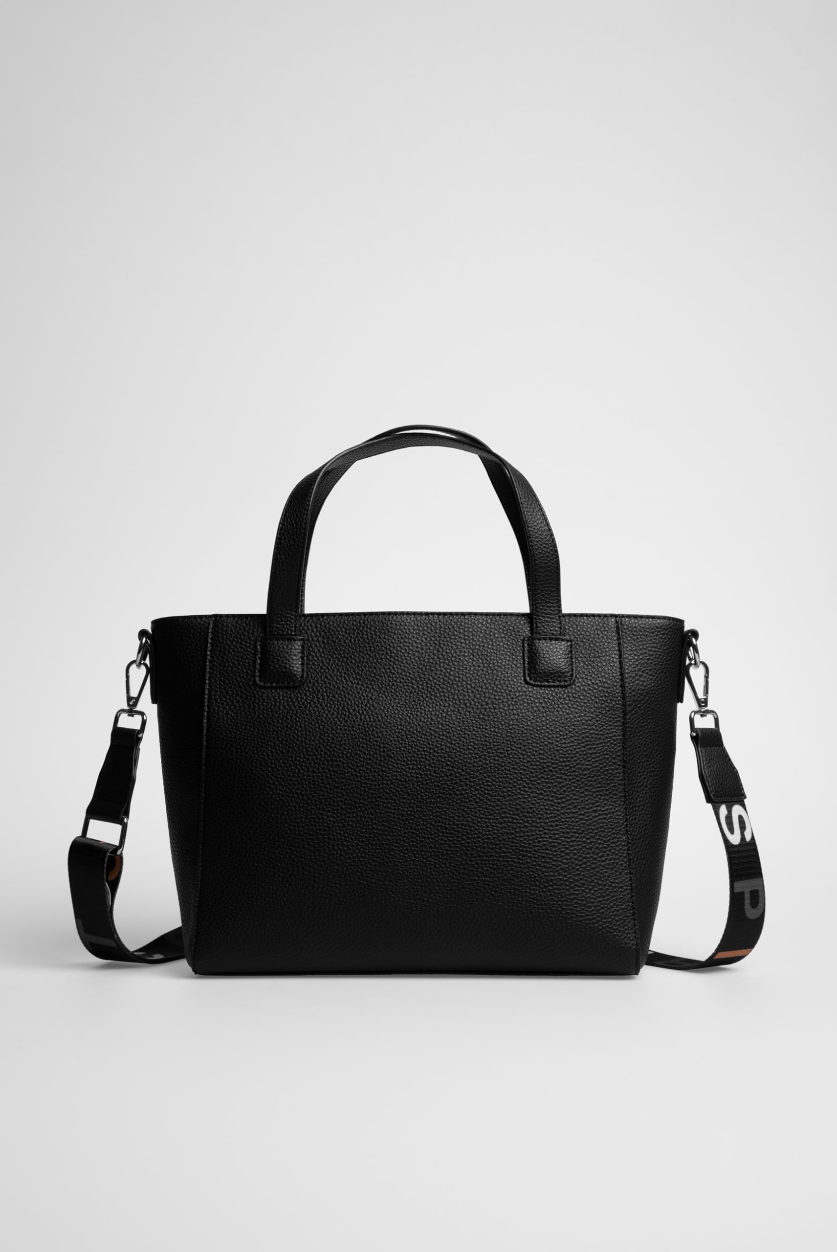 SOCCX Damen Henkeltasche mit Logo und Intarsia-Webriemen Black, None