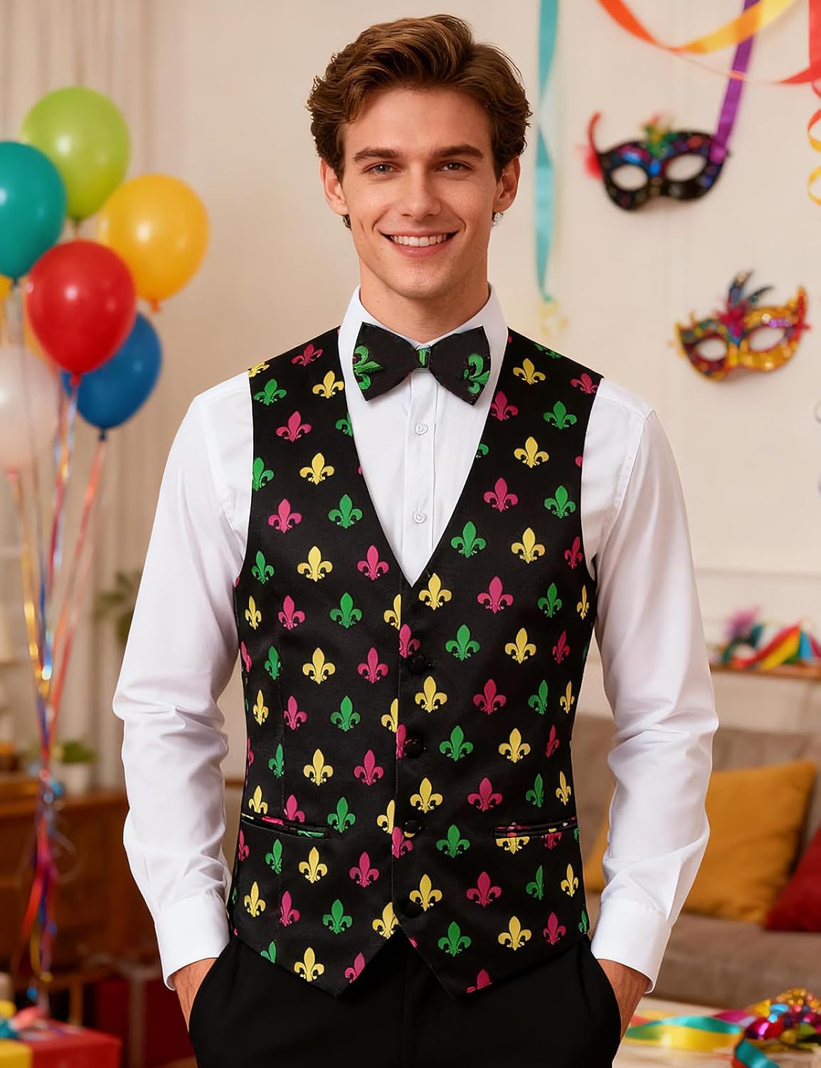 LINOCOUTON Men's Suit Vest with Bow Tie