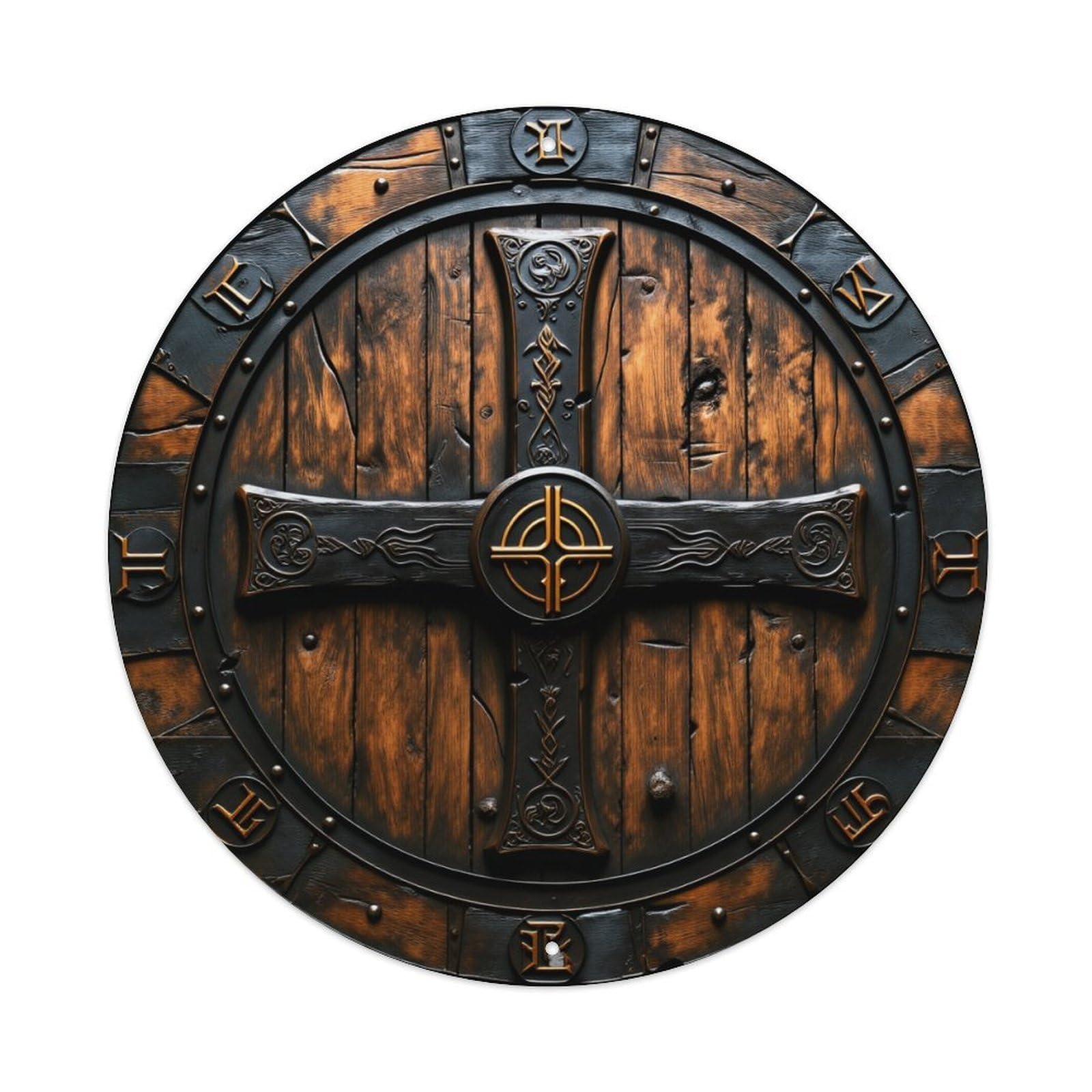 Shield With Metal Accents And Symbols Round Tin Sign Retro Metal Sign for Cafe Bar Pub Home Game Room Gym Club Wall Decoration Vintage Metal Poster 8x8 Inch
