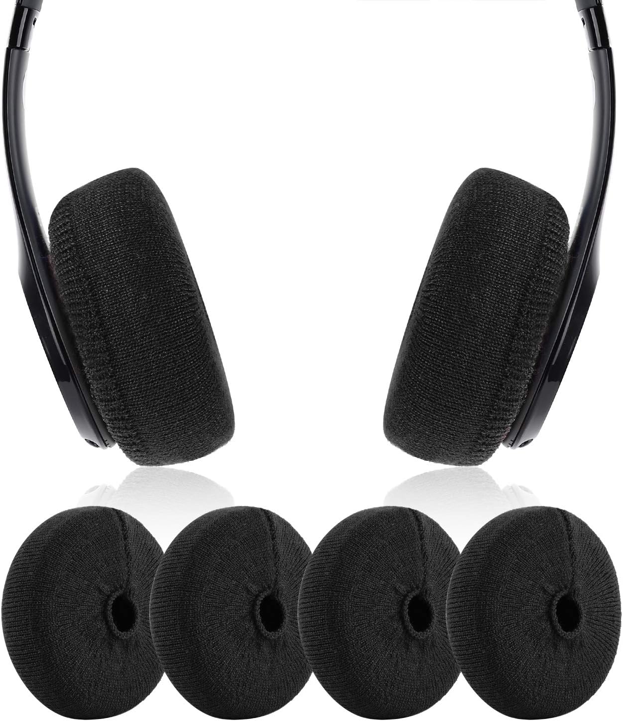 Earpads Sweater Cover Protectors with Knit Fabric for Beats Solo 3/2, Solo HD/Mixr/EP Headphones and Other Headsets with 1.57-3.14 Inch Ear Cushions [ 2 Pairs ] (Black)