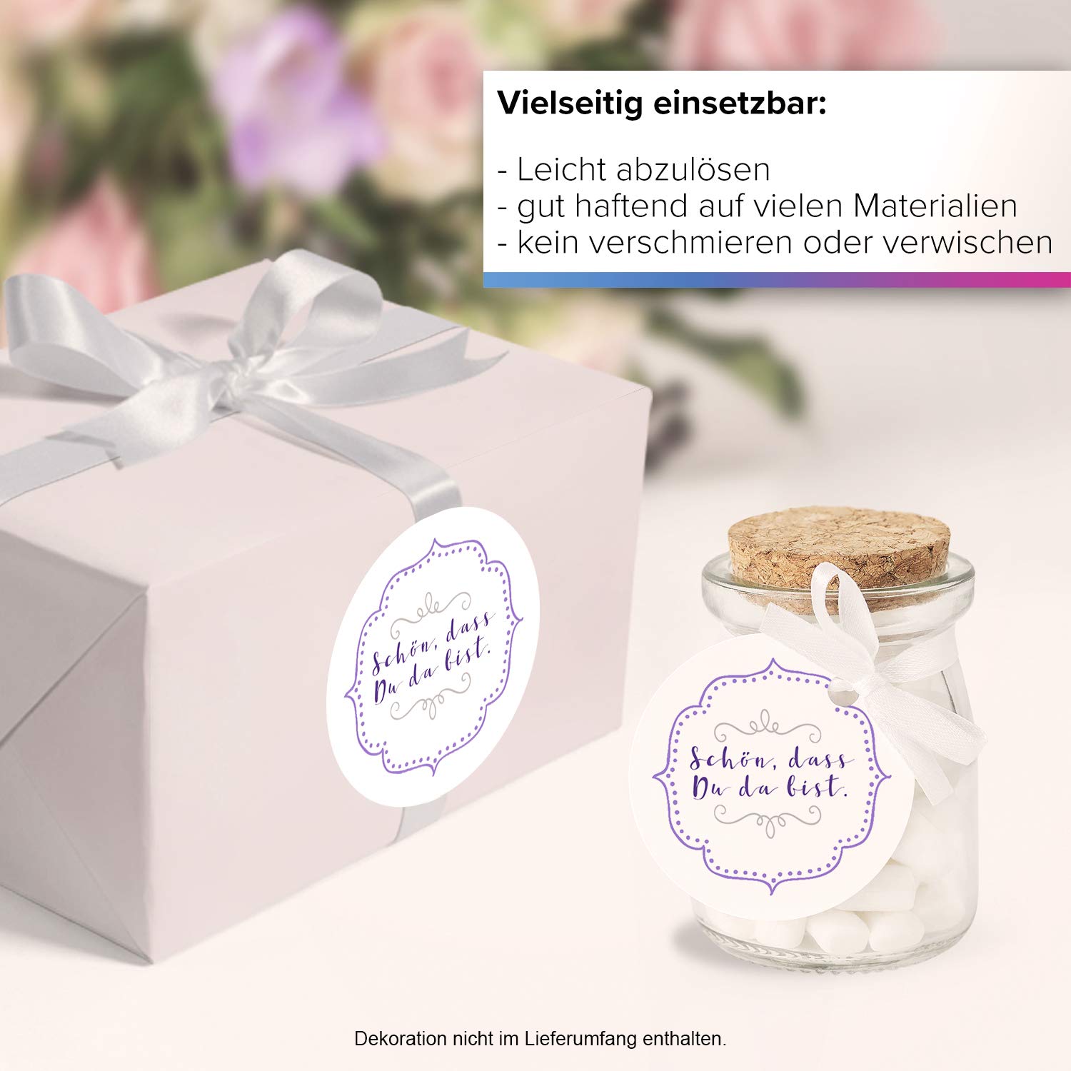 48 Sticker-Set 'Schön, Dass Du Da Bist' – Runde Etiketten, 4 Cm, Lila, Für Geschenke & Deko