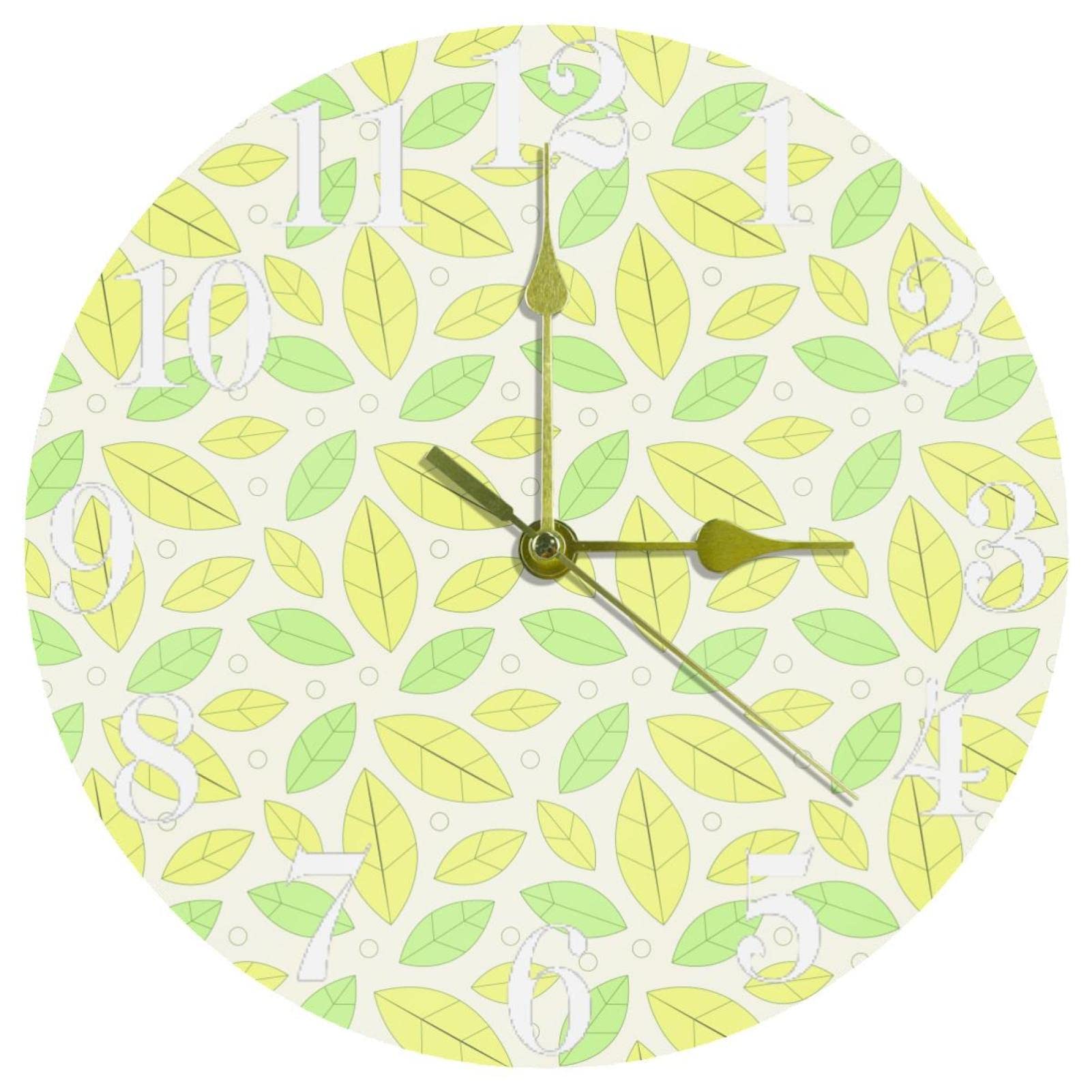 Horloge murale sans tic-tac motif végétal jaune et vert, cadeau de crémaillère idéal