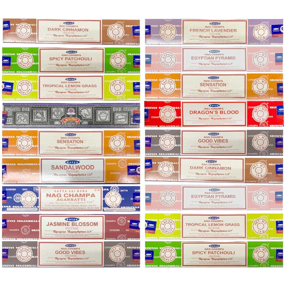 Satya Incense Sticks Combo - 12 Assorted 15g Packs | Authentic Nag Champa & Mixed Fragrances | Premium Joss Sticks for Relaxation, Meditation, Yoga & Home Ambience Sold By VR Angel