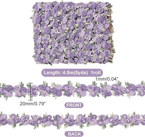 Miniatura 3 de PH PandaHall Cinta de encaje de flores de 5 yardas, ribete de encaje floral morado de 0.787 pulgadas (0.787 in), cintas bordadas para bricolaje,