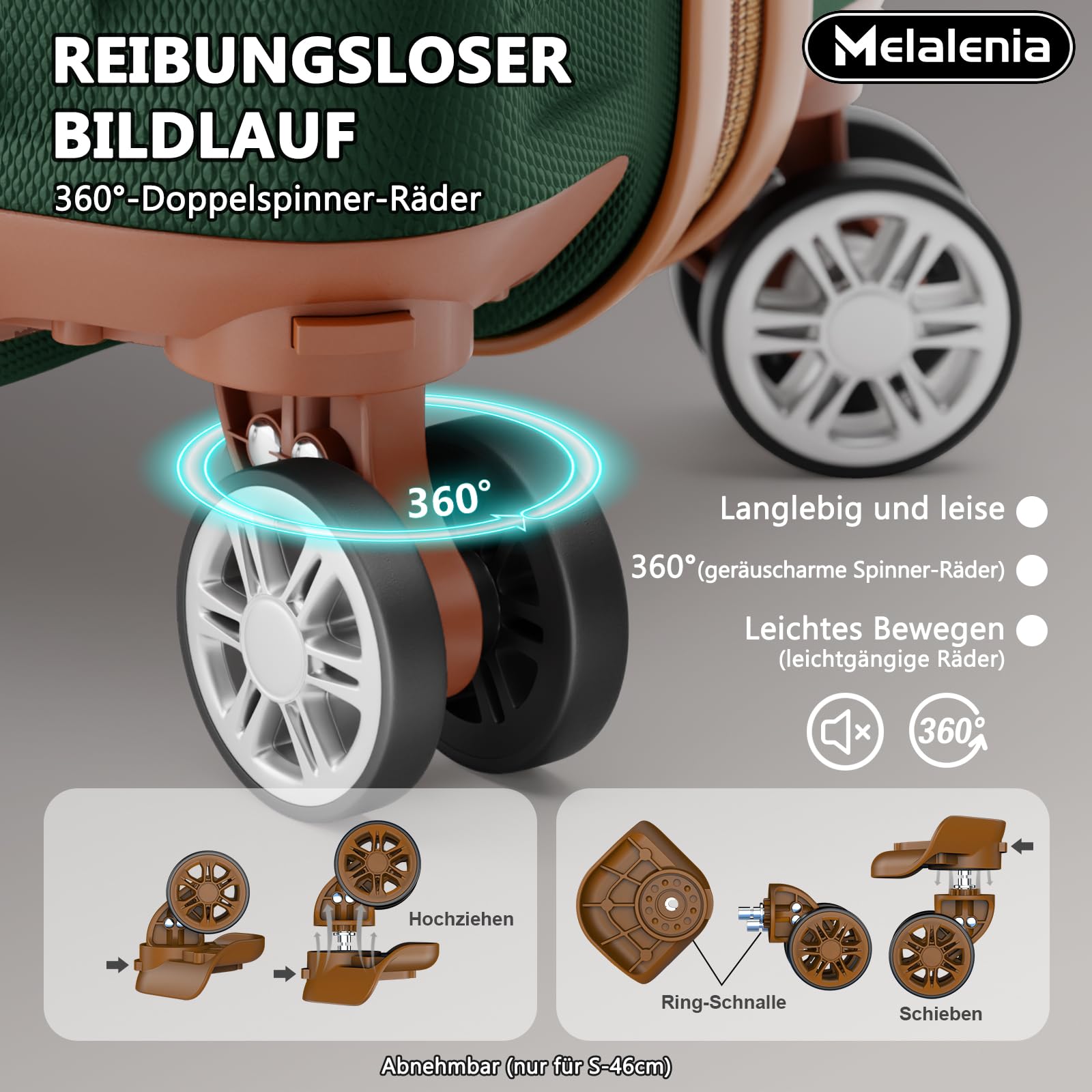 Melalenia Kofferset 7tlg Hartschale Leicht mit 4 Rollen und TSA-Schloss Der Gepäcksets Enthält 1 Kosmetikkoffer 1 Reisetasche und 1 Kulturbeutel Grün