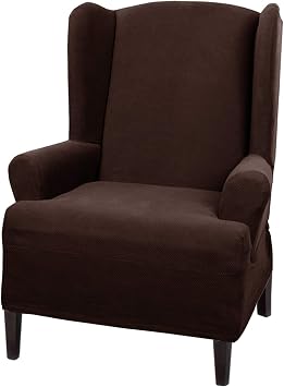 MAYTEX Mills Pixel Ultra Soft Stretch Wing Back Arm Furniture Cover 1 Piece Chocolate Brown Chair Slipcover