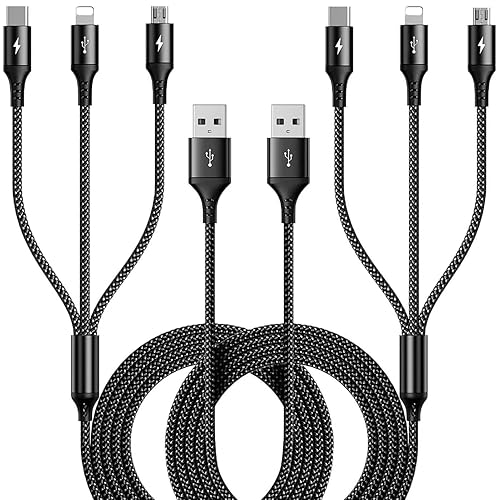Cable de carga múltiple 2 unidades de 6 pies 3 en 1 cable de carga rápida múltiple de nailon trenzado con puertos IPtipo Cmicro USB para teléfonos