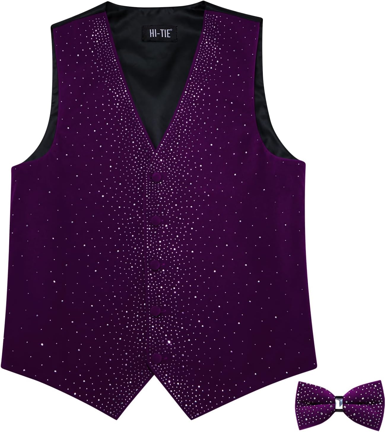Hi-Tie Men's Sparkling Velvet Waistcoat Suit Vest and Bow Tie Set Tuxedo Vests Flower Lapel Pin for Wedding Party Performance - Image 3