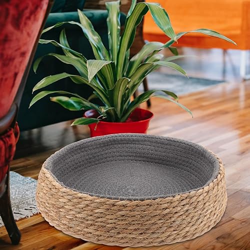 Miniatura 8 de Cesta de cama de mimbre natural para gatos, hecha a mano, trenzada, con cojín suave, para sofá y gato, con cojín para gatito, cachorro, perro