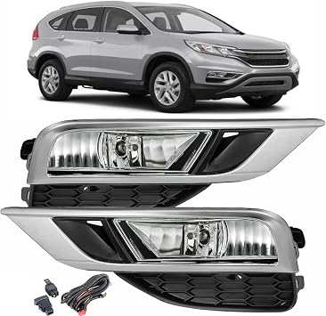 Fog Lights Assembly Replacement for 2015 2016 Honda CR-V CRV Clear Lens with Front Bumper Bezel Wires Switch Bulbs Kit Left+Right Side