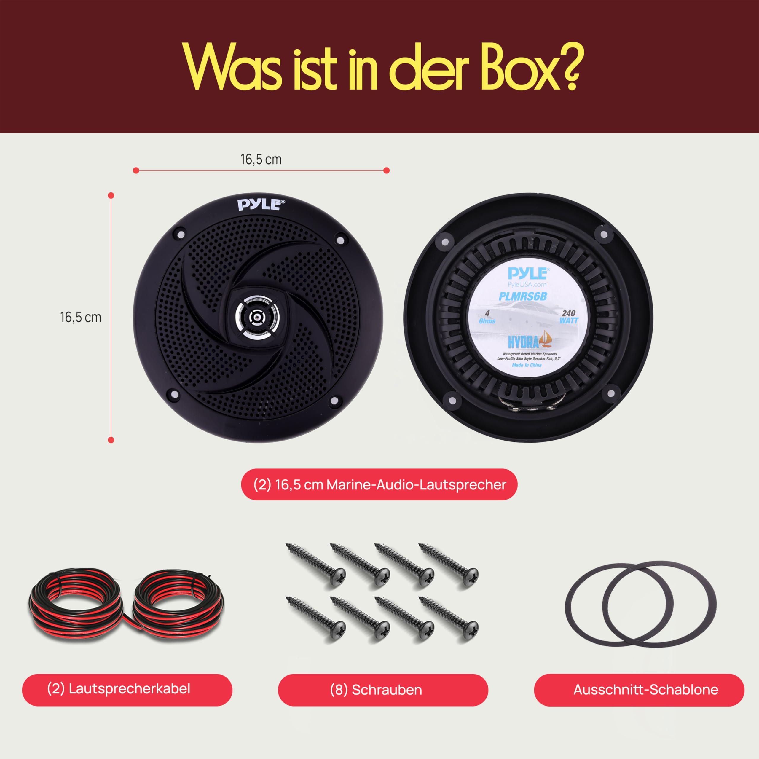 Pyle Marine Lautsprecher- Wasserfest 240W, Outdoor Speaker für Sommerfahrten mit Offroader, Boot, UTV, ATV, RV Auto & Golf Cart, Flaches Design