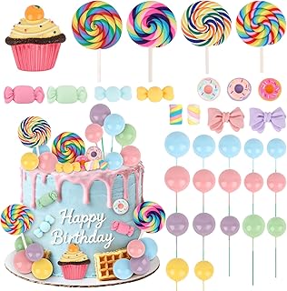 Hooqict 33Pcs Candy Cake Decorations with Lollipop Cupcake Donut Candy C...