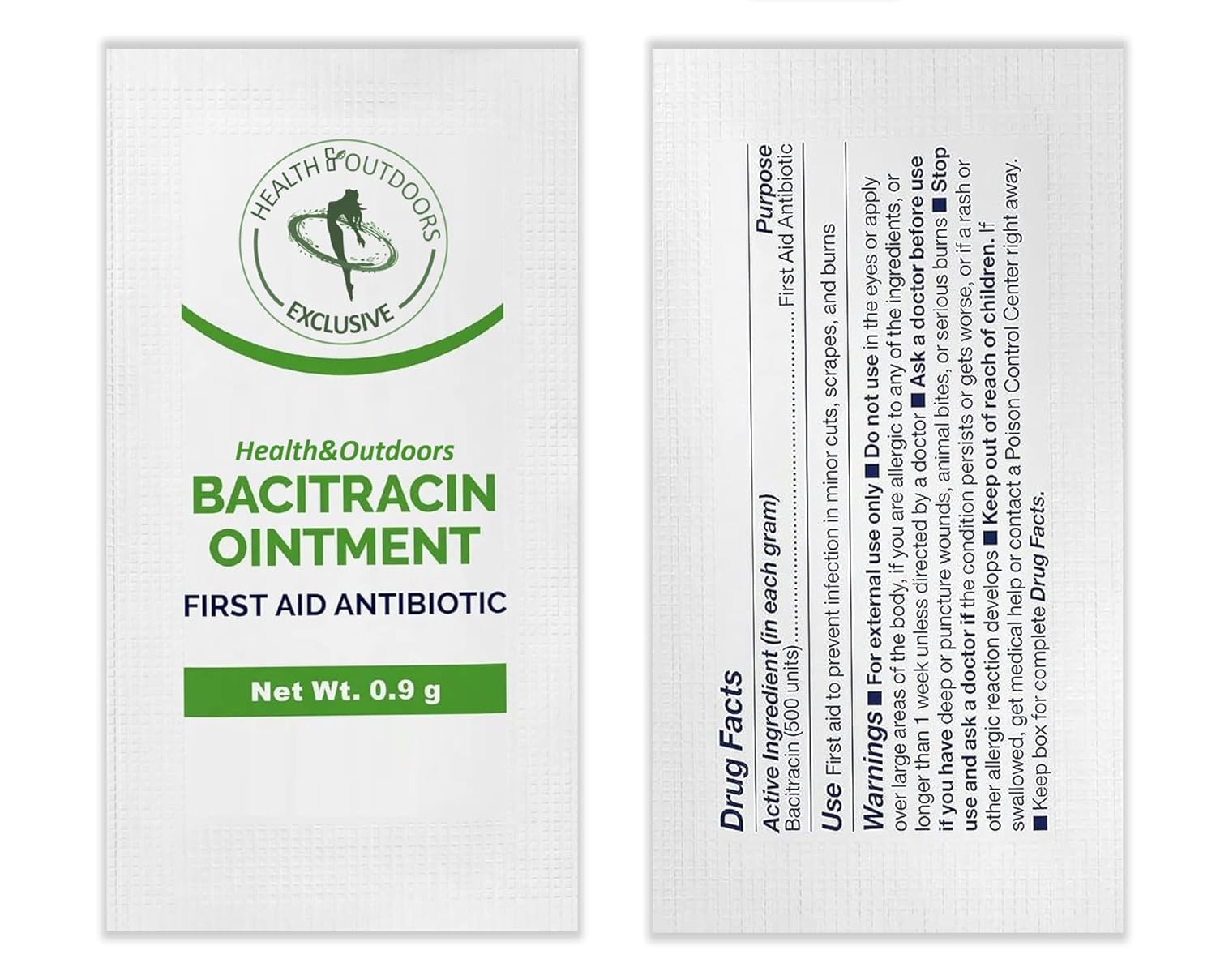 HEALTH OUTDOORS Bacitracin Ointment First Aid 50 Count 9g Packets - for Cuts Burns Abrasions Wounds and Scrapes