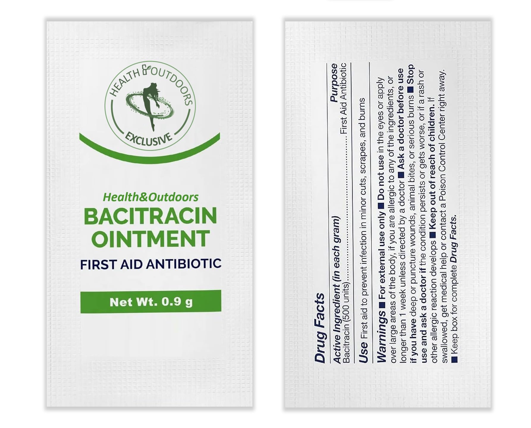 HEALTH OUTDOORS Bacitracin Ointment First Aid 50 Count 9g Packets - for Cuts Burns Abrasions Wounds and Scrapes