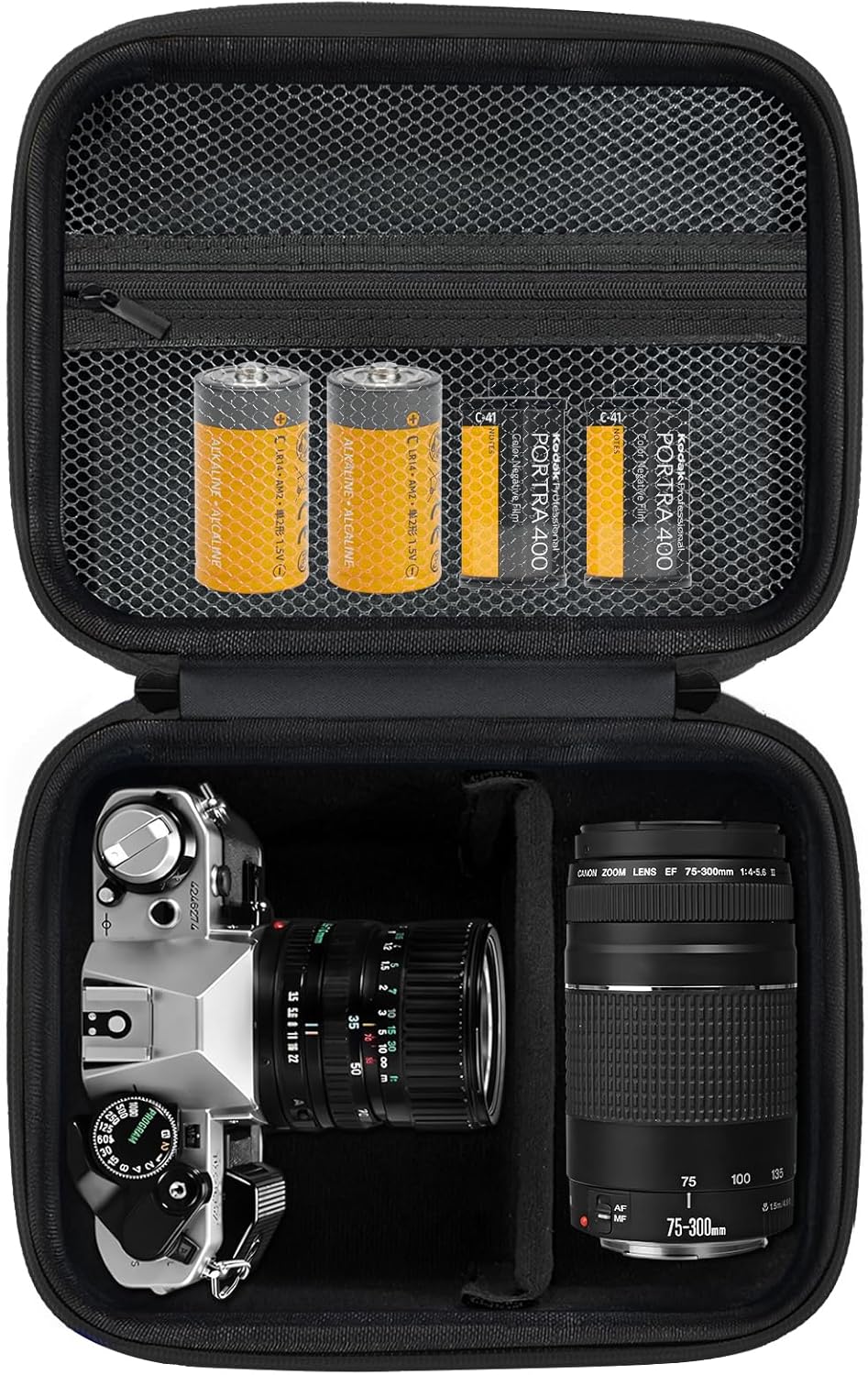 Hard Carrying Case for Canon AE-1 35mm & 50mm/ EOS R6 Mark III/II/EOS Rebel T7 DSLR/R50 (Adjustable Dividers & Mesh Pocket) (Case Only)