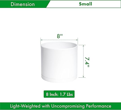 Miniatura 2 de D'vine Dev Macetas de plástico de 8 pulgadas para maceta con orificio de drenaje y platillos sin costuras, color blanco, 74-X-A-1