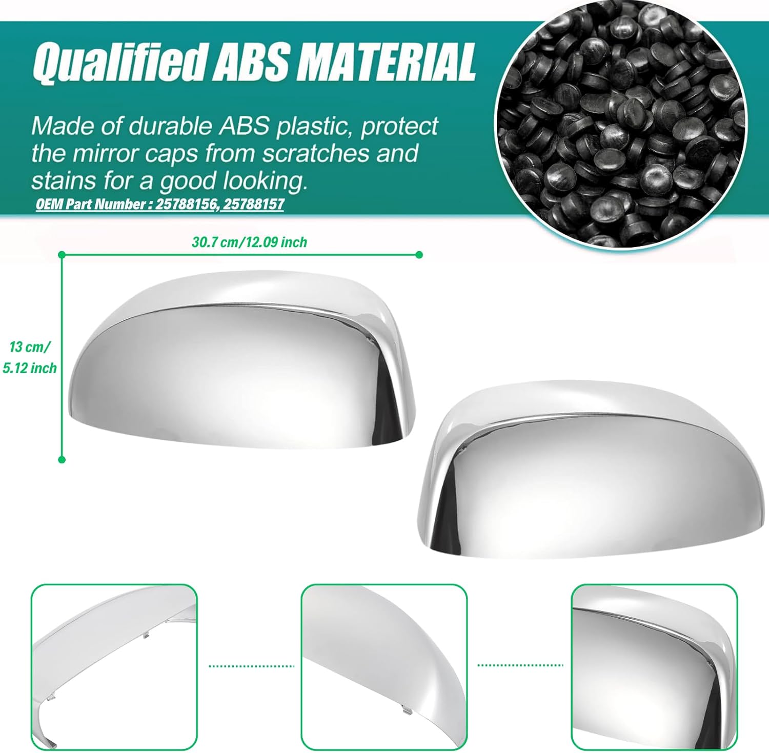 Side Mirror Covers Top Half Style for 2007-2014 Chevy Tahoe/Avalanche/Silverado/Suburban 1500 2500/ GMC Sierra/Yukon XL/Cadillac Escalade ESV/EXT Mirrors Cap Accessories - Chrome