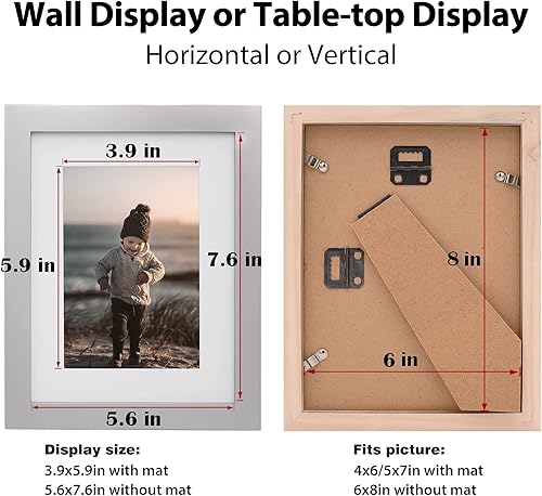 Vista 158 de KINLINK Marco de fotos A4 natural, de madera maciza con plexiglás acrílico para fotos A5 con paspartú o A4 sin paspartú, marco de fotos para mesa