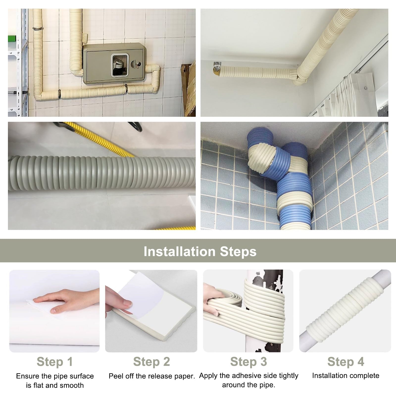 2m Isolante In Schiuma Per Tubi, Nastro Adesivo Autoadesivo Per Riduzione Del Rumore Idraulico Interno Ed Esterno, Forte Adesione, Nastro Isolante Avvolgente, Per Tubi Interni Ed Esterni(Grey,3pcs)