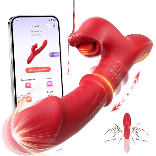Toendi Thrusting Vibrator Sex Toys, Dildos Adult Toys G Spot Vibrator with Sliding Ring 7 Thrust Dildo 10 Tongue Licking Vibrating Sex Toy for Women, Rabbit Vibrators for Female Couples AI Sync Games