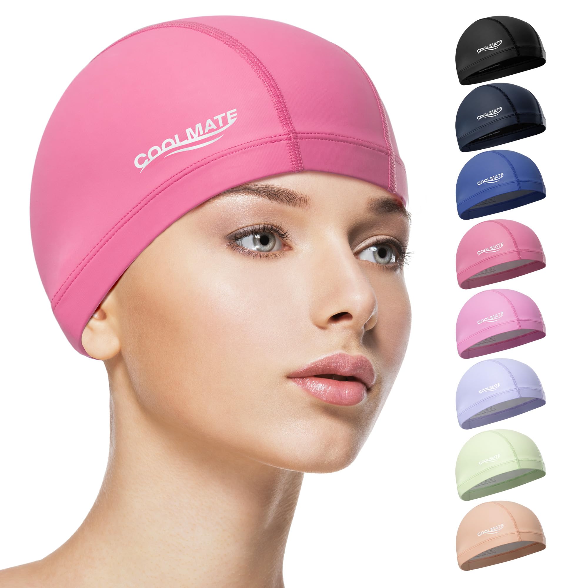COOLMATE Fabric Swim Cap for Adult Women Men, Silicone Water-Resistant Layer, Cloth Swim Cap Gifts for Swimmers, Lightweight and Comfortable, Perfect